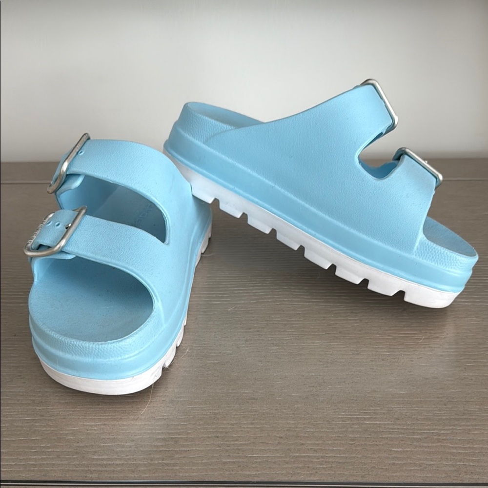 J Slides Sky Blue Buckle Sandals